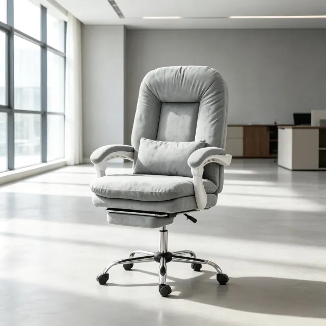 OKWISH Bureaustoel – Hoogteverstelbaar En Kantelbaar Tot 155° Met Voetsteun – Ergonomisch Voor Thuiswerk En Kantoor – Velvet – Grijs