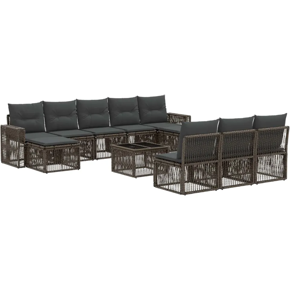 vidaXL Tuinbankenset 11 st 10-zits Grijs en Donkergrijs poly rattan, foto 3