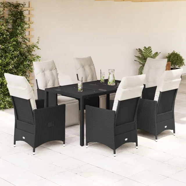 vidaXL 7-delige Tuinset met kussens poly rattan zwart, foto 2