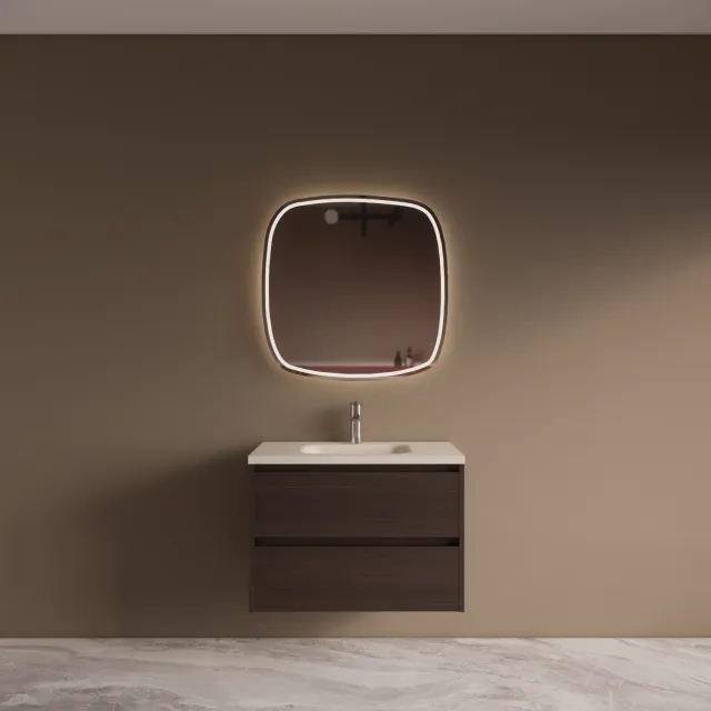 Boss & Wessing BWS Riga Bruin Eiken Badmeubelset Met Wastafel 60 cm Travertin Sintered Stone Keramisch