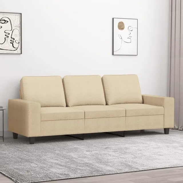 vidaXL Driezitsbank 180 cm stof crèmekleurig