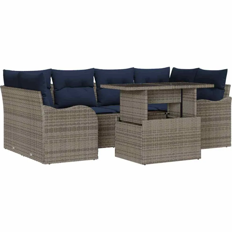 vidaXL Tuin Sofa Set 7 st Grijs en Marineblauw poly rattan
