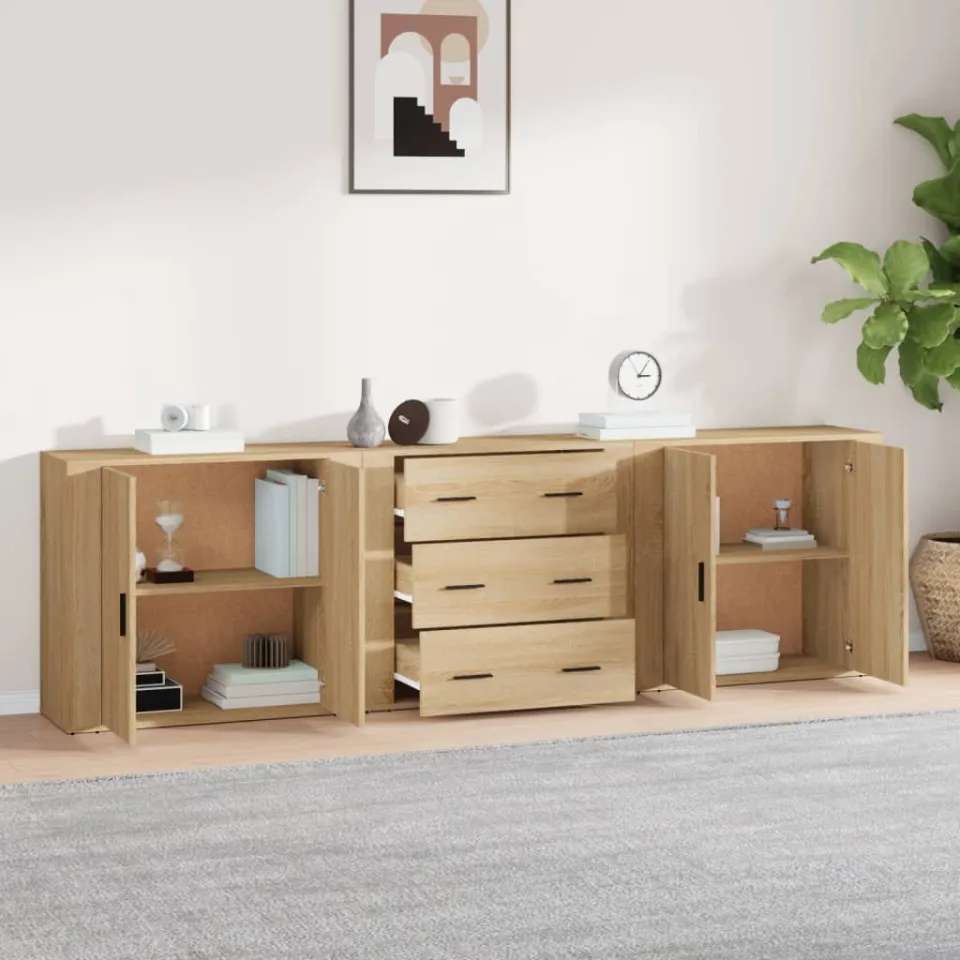 vidaXL Dressoirs 3 st bewerkt hout sonoma eiken, foto 3