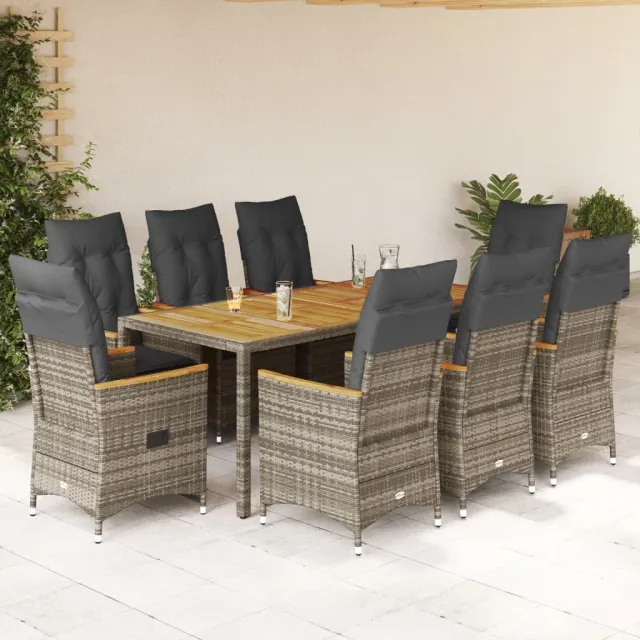 vidaXL 9-delige Tuinset met kussens poly rattan grijs, foto 2