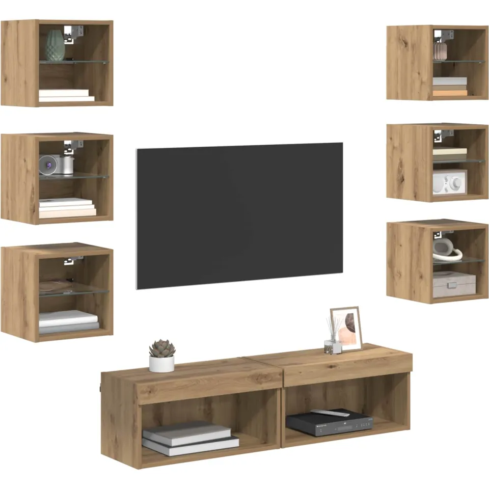 vidaXL TV-kast 8 st 60 x 30 x 30 cm Artisan Eiken Glas, foto 3