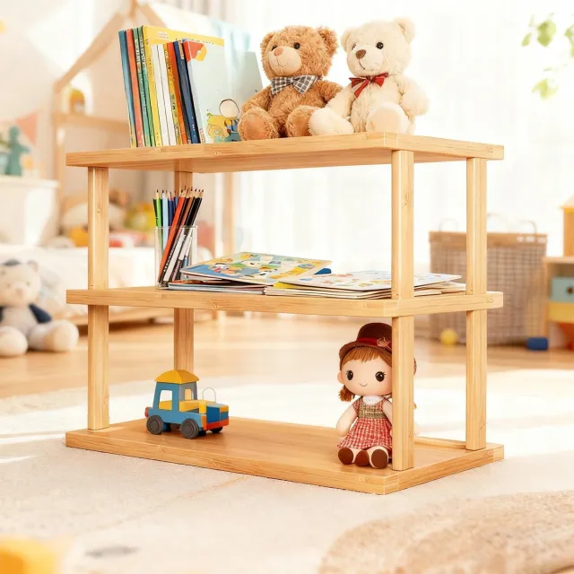 Ulisem Houten Boekenkast Met 2 Lagen - Modern Open Staand Opbergrek, Multifunctionele Showrek , Voor Keukengerei, Theesets En Decoratie, Geschikt Voor Huis, Woonkamer, Slaapkamer En Kantoor, Eenvoudig Te Monteren En Schoon Te Maken - Khaki