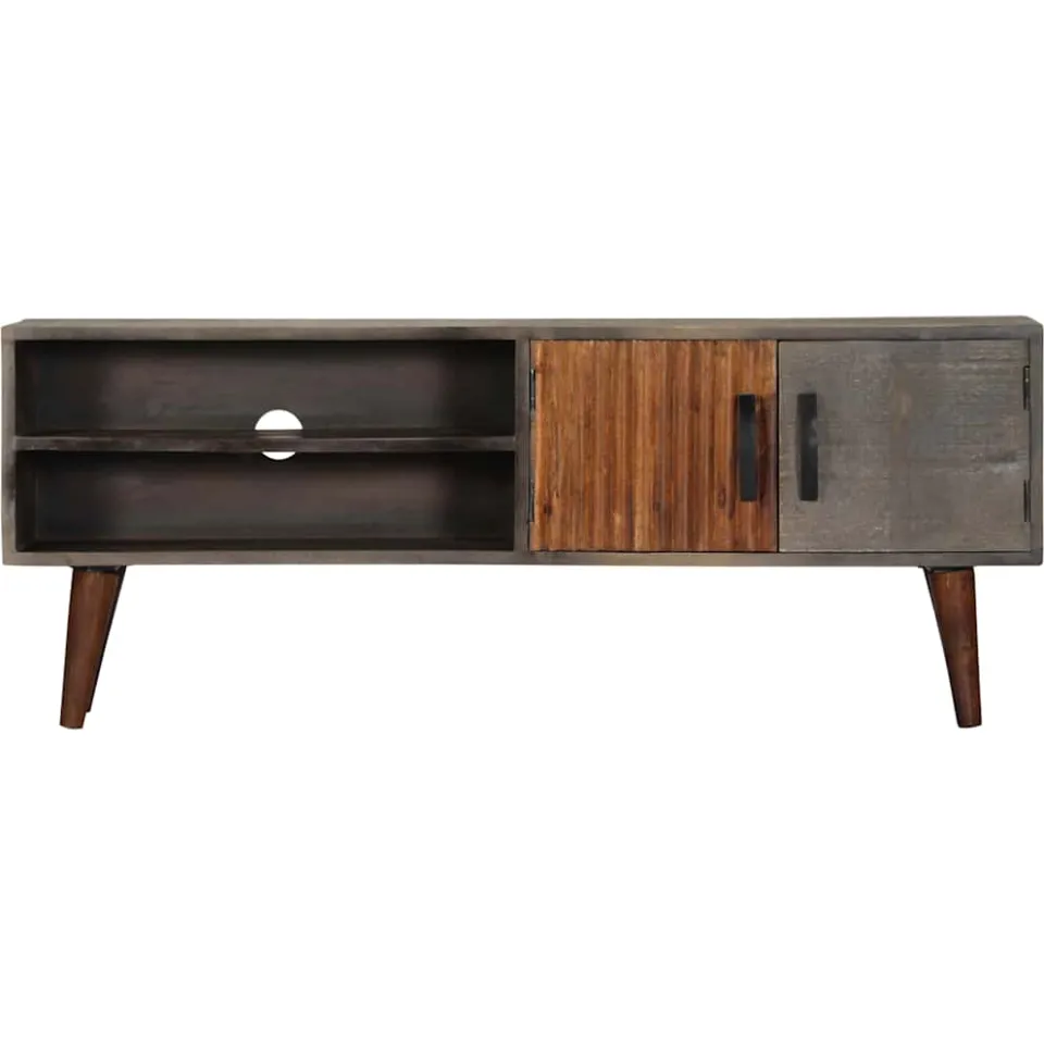vidaXL Tv-meubel 130x30x46 cm massief ruw mangohout grijs, foto 2