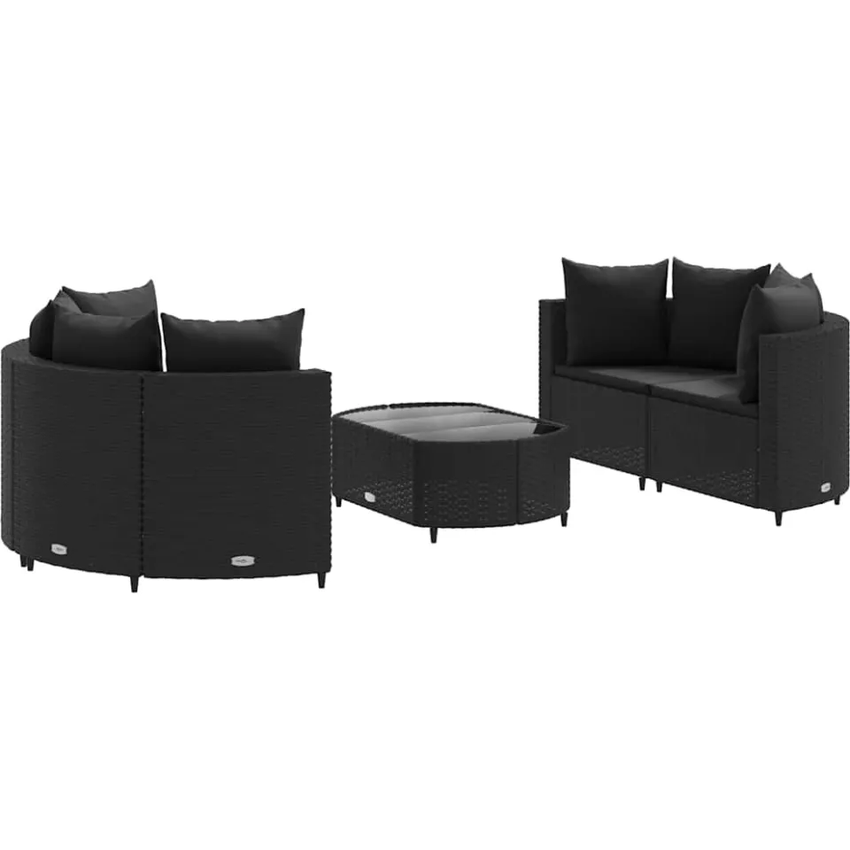 vidaXL 5-delige Loungeset met kussens poly rattan zwart