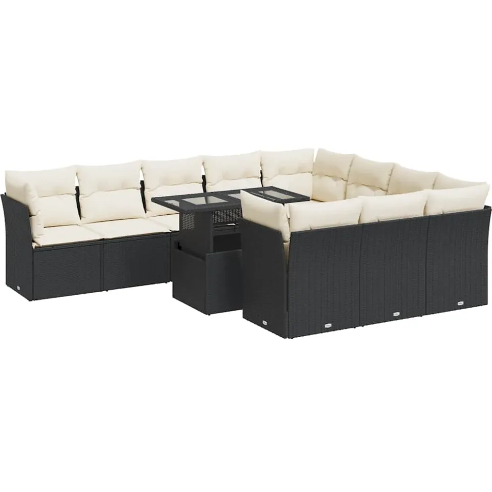 vidaXL 11-delige Loungeset met kussens poly rattan zwart, foto 3
