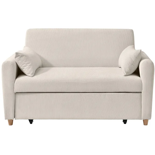 Vente-unique Tweezitsslaapbank van beige ribfluweel AYLA