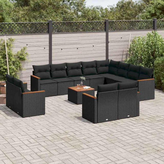 vidaXL 13-delige Loungeset met kussens poly rattan zwart, foto 2
