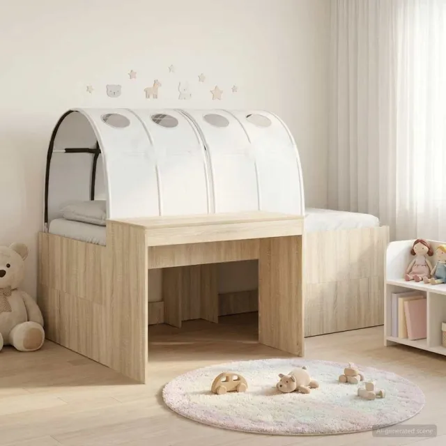 vidaXL Bedframe met tunnel 3 st Sonoma eiken en wit 80 x 200 cm Bruin