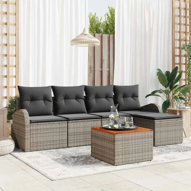 vidaXL Tuinbankenset 6 st Grijs poly rattan, foto 2