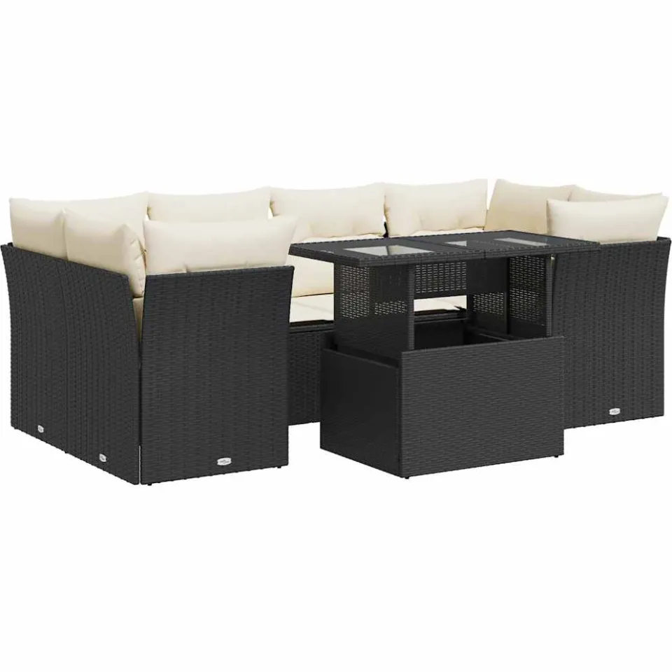 vidaXL 7-delige Loungeset met kussens poly rattan zwart, foto 3
