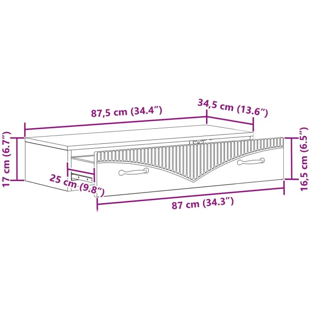 vidaXL Wandgemonteerde - Zijtafel - 87,5 - x - 34,5 - x - 17 - cm - Bewerkt - hout Artisanaal eiken