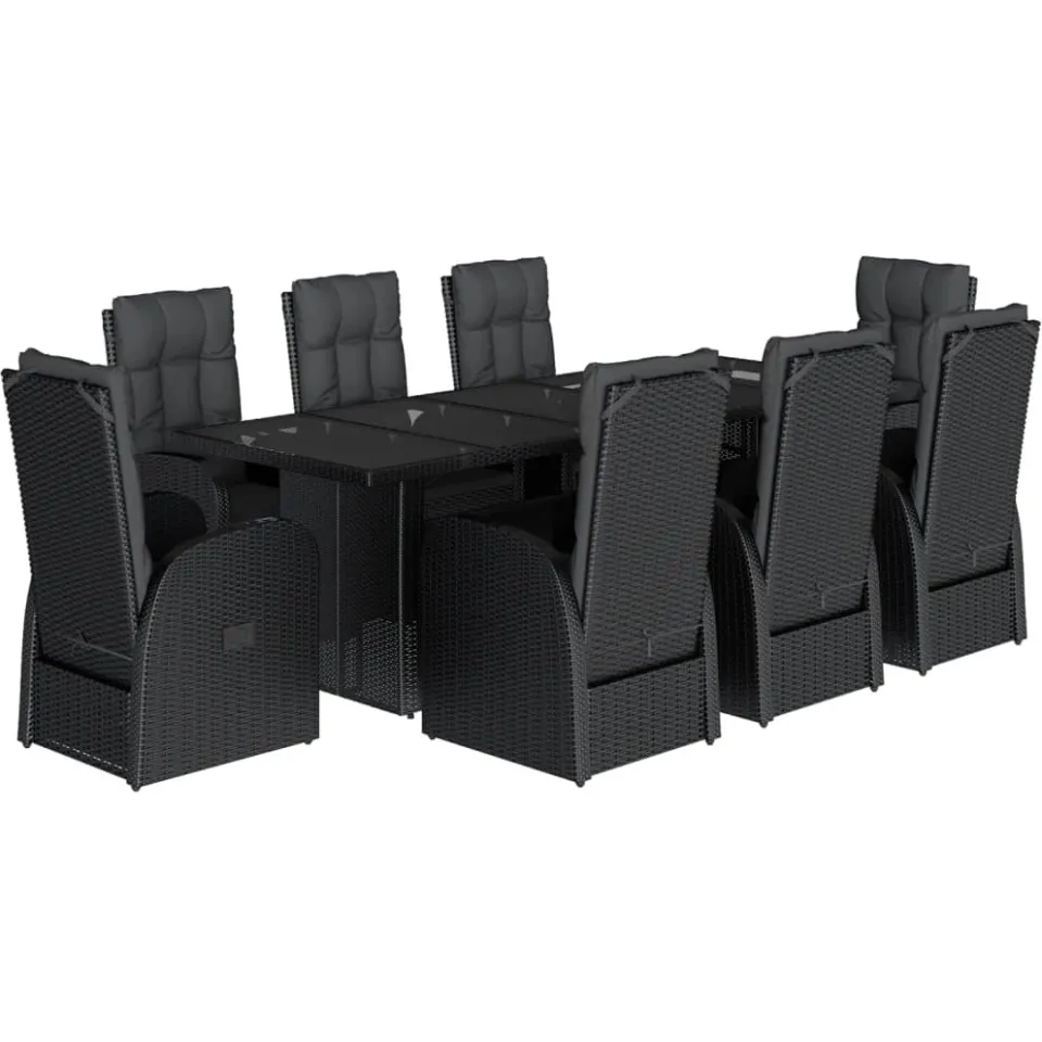 vidaXL 9-delige Tuinset poly rattan zwart, foto 3