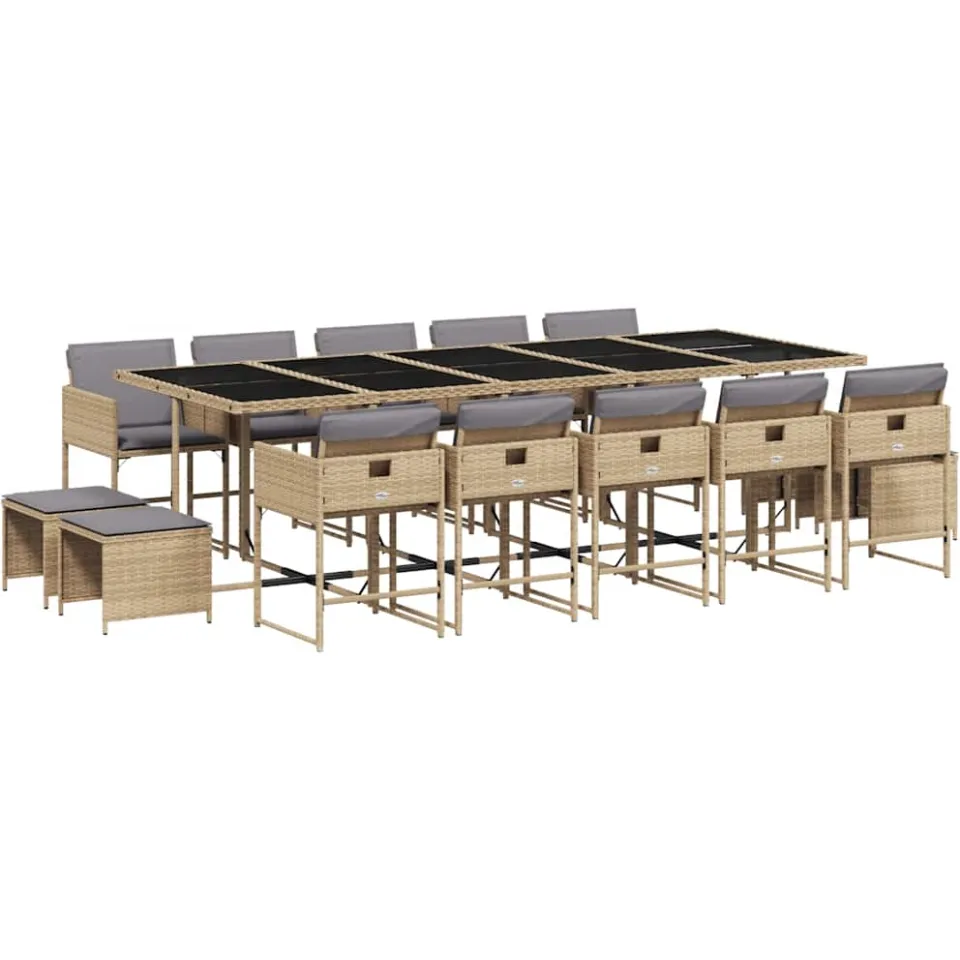 vidaXL 15-delige Tuinset met kussens poly rattan gemengd beige, foto 3