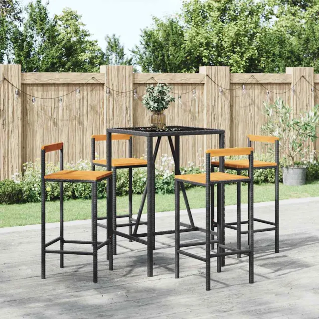 vidaXL 5-delige Tuinbarset poly rattan en massief acaciahout zwart, foto 2