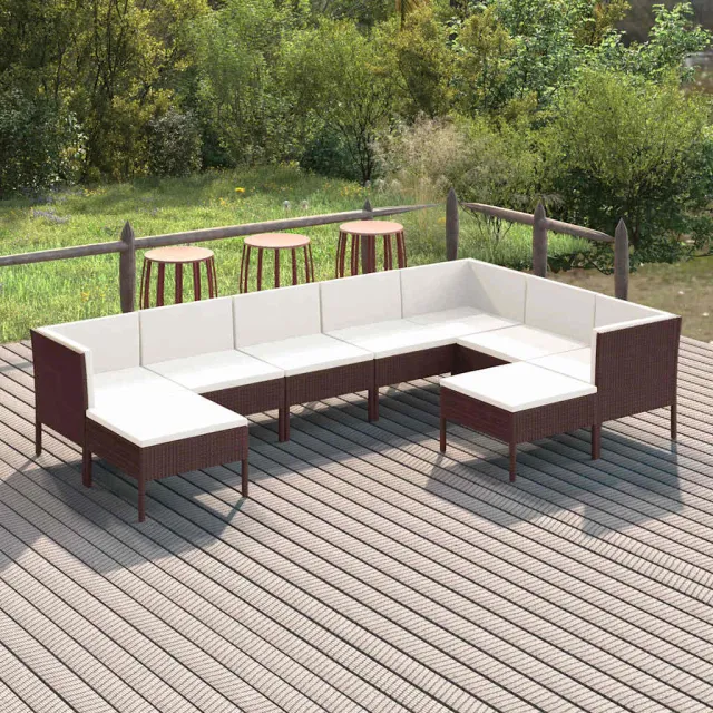 vidaXL 9-delige Loungeset met kussens poly rattan bruin, foto 2