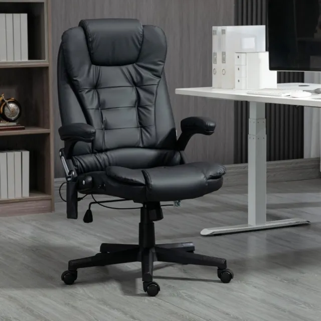 MEUNIQ bureaustoel met hoge rugleuning en massage, kunstleer, draaibaar, verstelbare zithoogte 44-54 cm, met wielen, zwart, voor kantoor