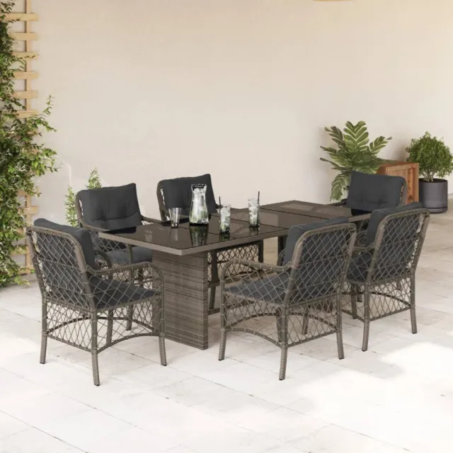 vidaXL 7-delige Tuinset met kussens poly rattan grijs, foto 2