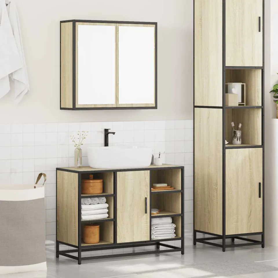 vidaXL 2-delige Badkamermeubelset bewerkt hout sonoma eikenkleurig, foto 2