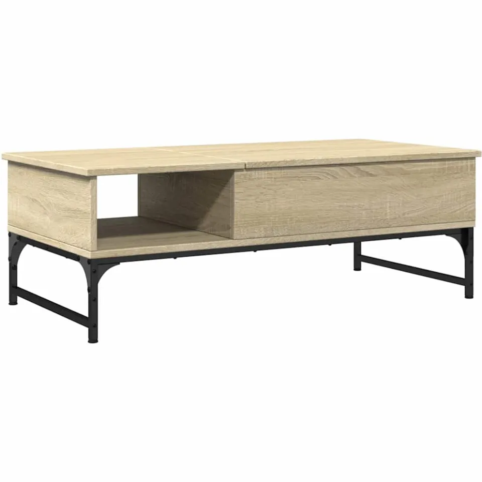 vidaXL Salontafel 100x50x35 cm bewerkt hout en metaal sonoma eiken Bruin