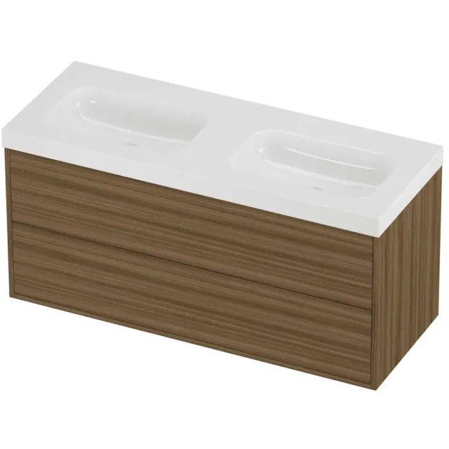 Proline Haga Badmeubelset Polystone Mezza Zonder Gat 120x46x58 cm Glans Wit Caramel Walnut Houtlook