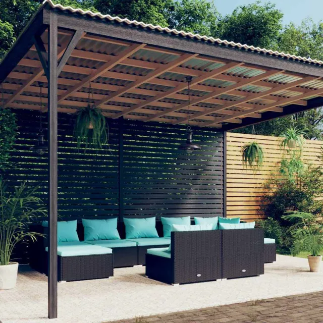 vidaXL 9-delige Loungeset met kussens poly rattan zwart, foto 2