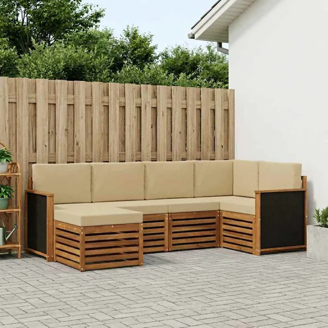 vidaXL Buiten bankenset 6 st 5-zits Natuurlijk en Beige