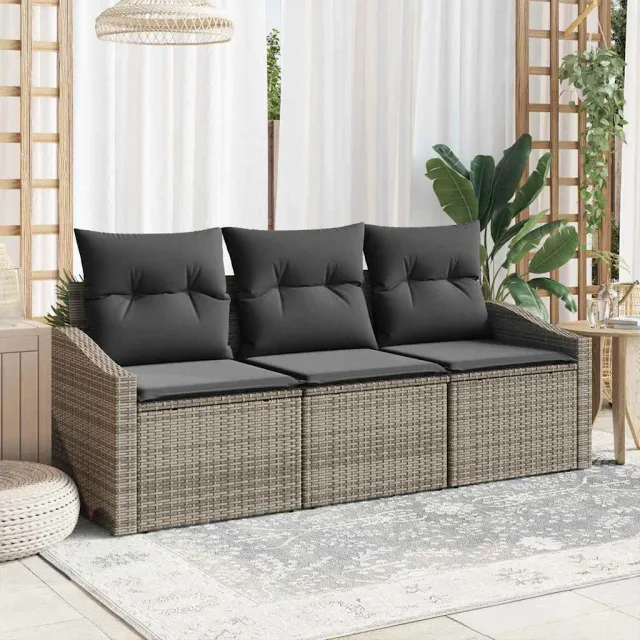 vidaXL Bankstel 3 st Grijs poly rattan, foto 2
