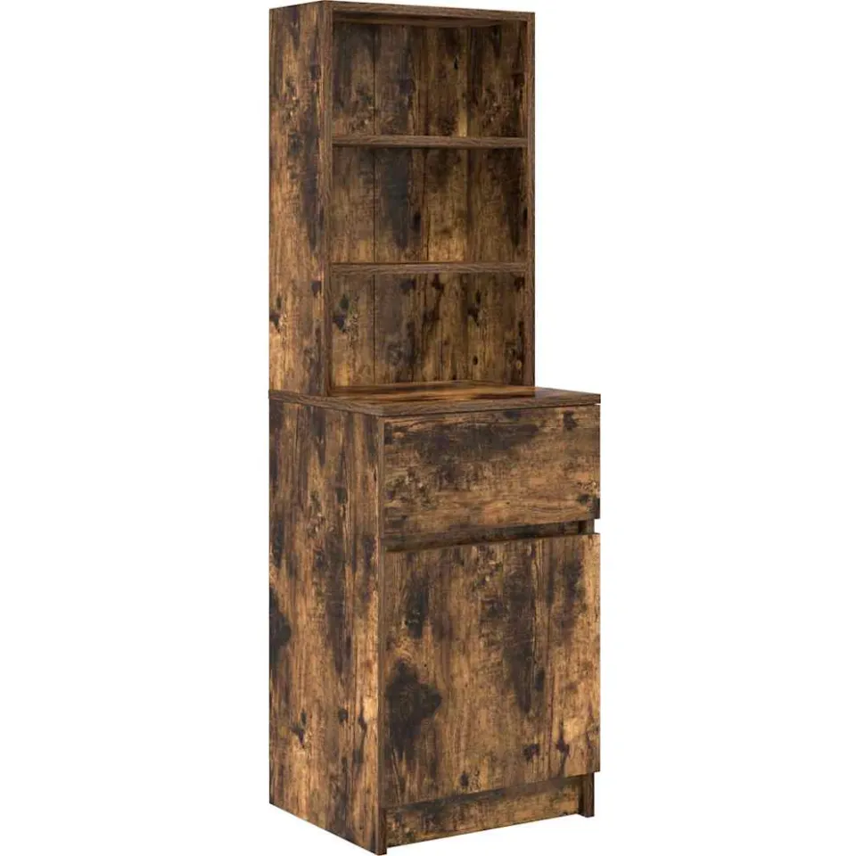 vidaXL Nachtkastje 39x35x125 cm bewerkt hout gerookt eikenkleurig Grijs