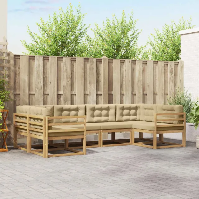vidaXL Buiten bankenset 6 st 6-zits Wit en Beige
