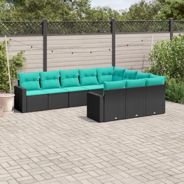 vidaXL 10-delige Loungeset met kussens poly rattan zwart, foto 2