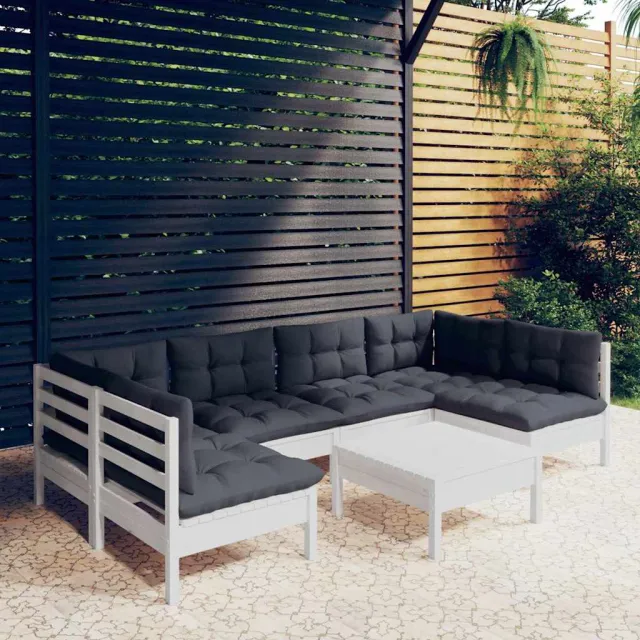 vidaXL 7-delige Loungeset met kussens massief grenenhout wit, foto 2