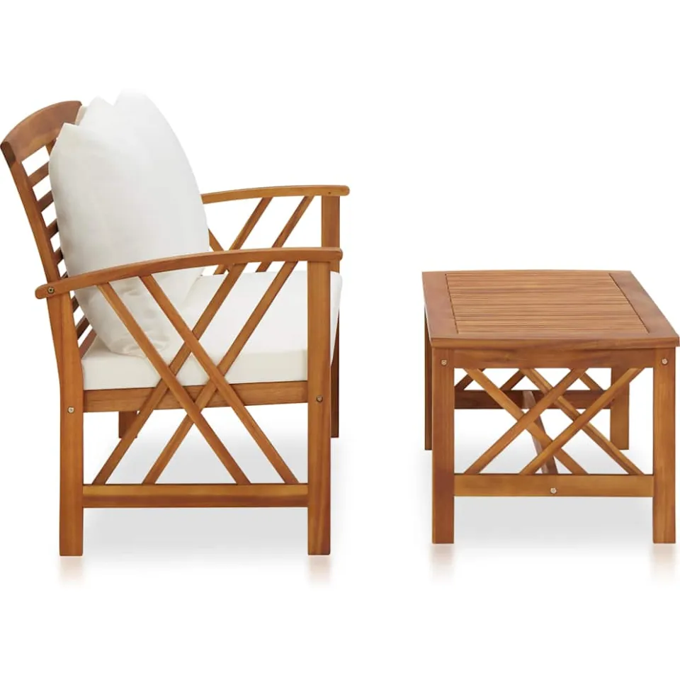 vidaXL 2-delige Loungeset met kussens massief acaciahout wit, foto 2