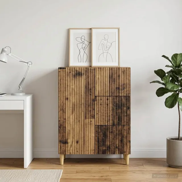 vidaXL Dressoir met lade Oud hout 66 x 34,5 x 90 cm Bewerkt hout bruin, foto 2