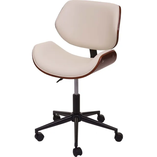 MCW Bureaustoel MCW-G25, draaistoel bureaustoel, gebogen notenhout look retro draaibaar in hoogte verstelbaar MVG ~ crème