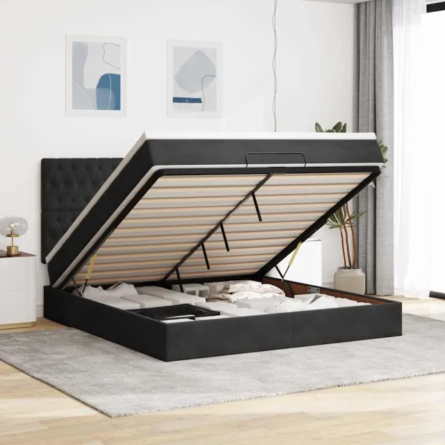 vidaXL Ottoman bed met matrassen en LED's 180x200cm fluweel zwart