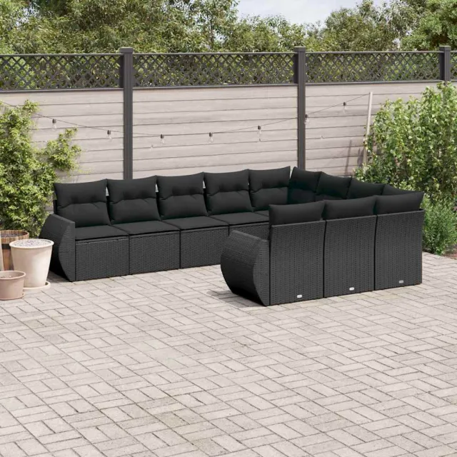 vidaXL 10-delige Loungeset met kussens poly rattan zwart, foto 2