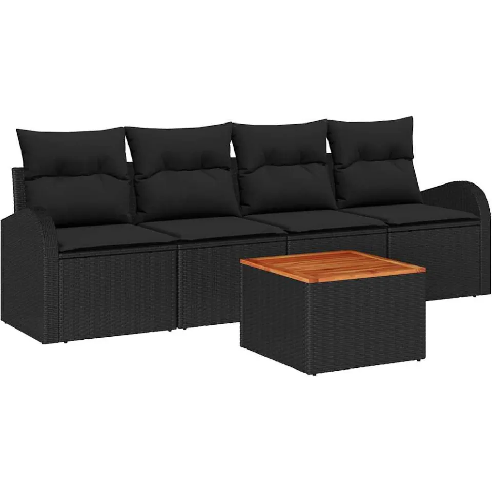 vidaXL Tuinbankenset 5 st Zwart poly rattan, foto 3
