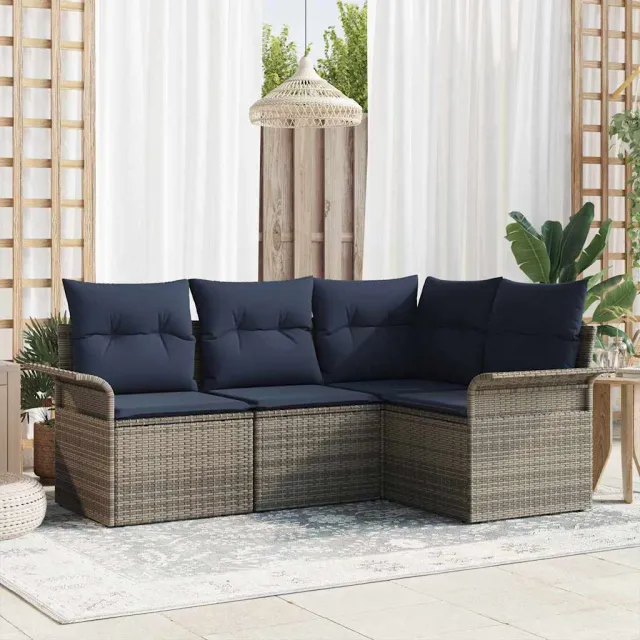 vidaXL Tuin Sofa Set 4 st Grijs poly rattan, foto 2