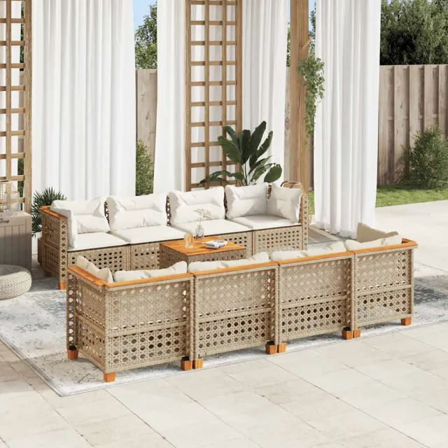 vidaXL 9-delige Loungeset met kussens poly rattan beige, foto 2