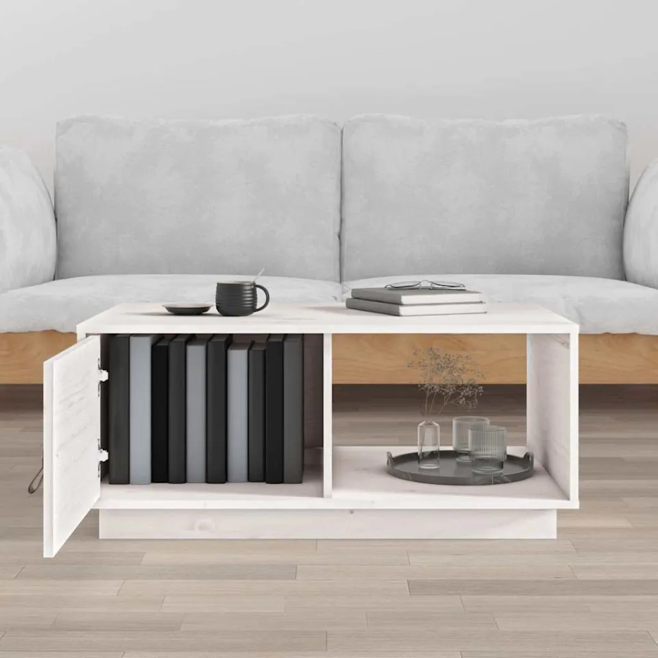 vidaXL Salontafel 80x50x35,5 cm massief grenenhout wit, foto 2