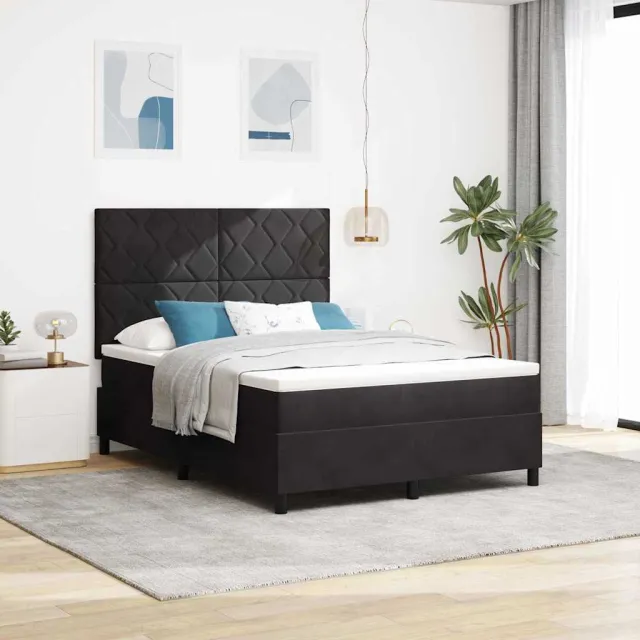 vidaXL LED Box Spring Bed met hoofdeinde Zwart 140 x 200 cm Fluweel