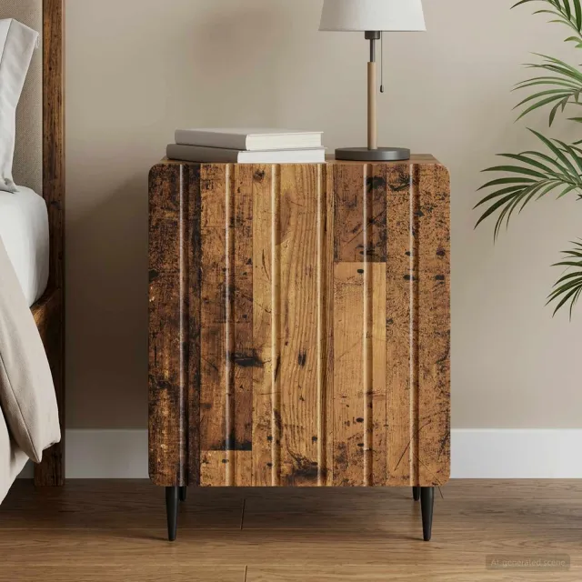 vidaXL Nachtkastje Oud hout 43 x 34,5 x 52 cm Bewerkt hout bruin, foto 2