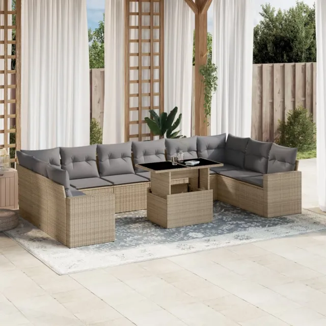 vidaXL 11-delige Tuinset met kussens poly rattan beige, foto 2