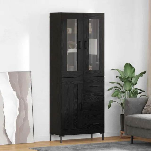 vidaXL Hoge kast 2 st Zwart Eiken 69,5 x 34 x 180 cm Bewerkt hout
