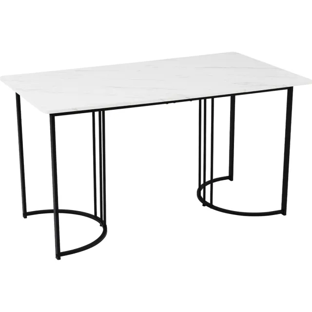 Merax Eettafel 140x80 cm – Rechthoekige Keukentafel met Wit Marmerlook Tafelblad – Tafel met Zwarte Verstelbare Metalen Poten