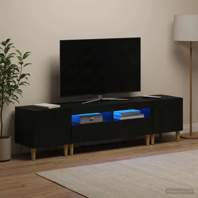 vidaXL 3-delige LED TV-kast ARNHEM 3 st Zwart Bewerkt hout, foto 2